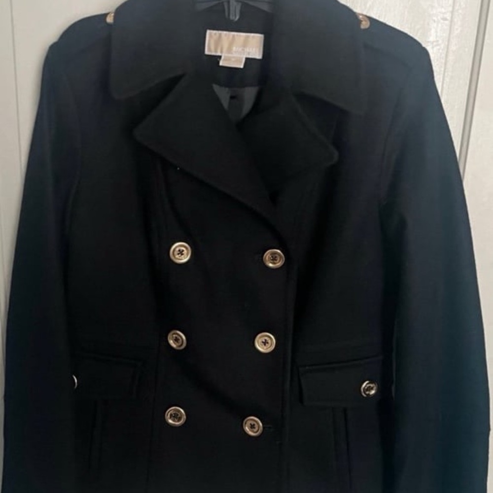 Michael Kors Black Gold Button Pea coat